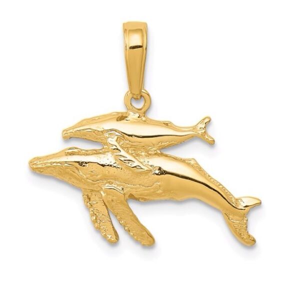 14K Mother and Baby Humpback Whale Pendant: A Symbol of Love and Artistry - Picture 1 of 4
